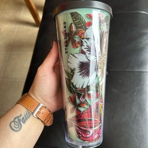 Plastic tropical Starbucks cup.